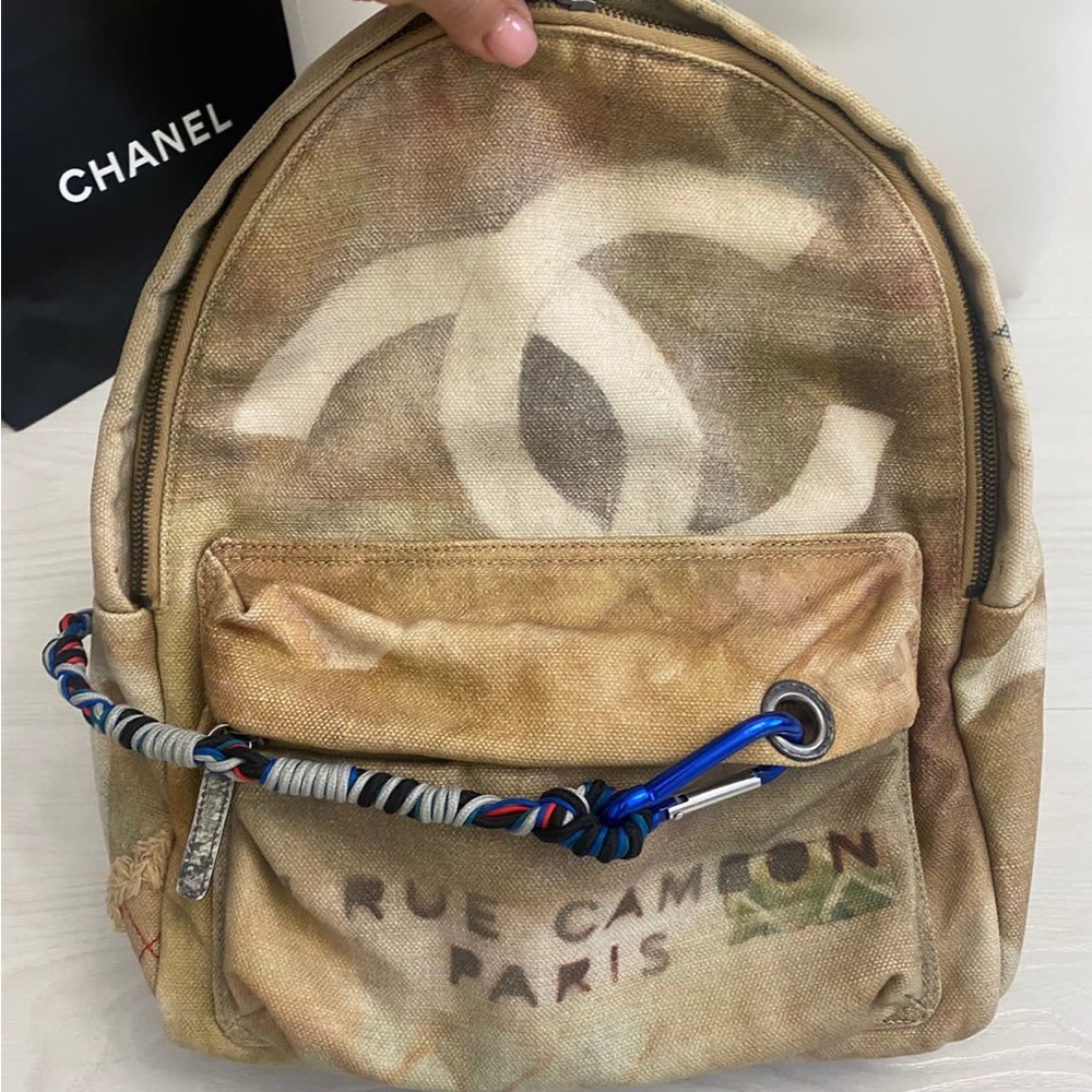 CHANEL Graffiti Canvas Backpack Beige / Limited Edition / Rare / Authentic